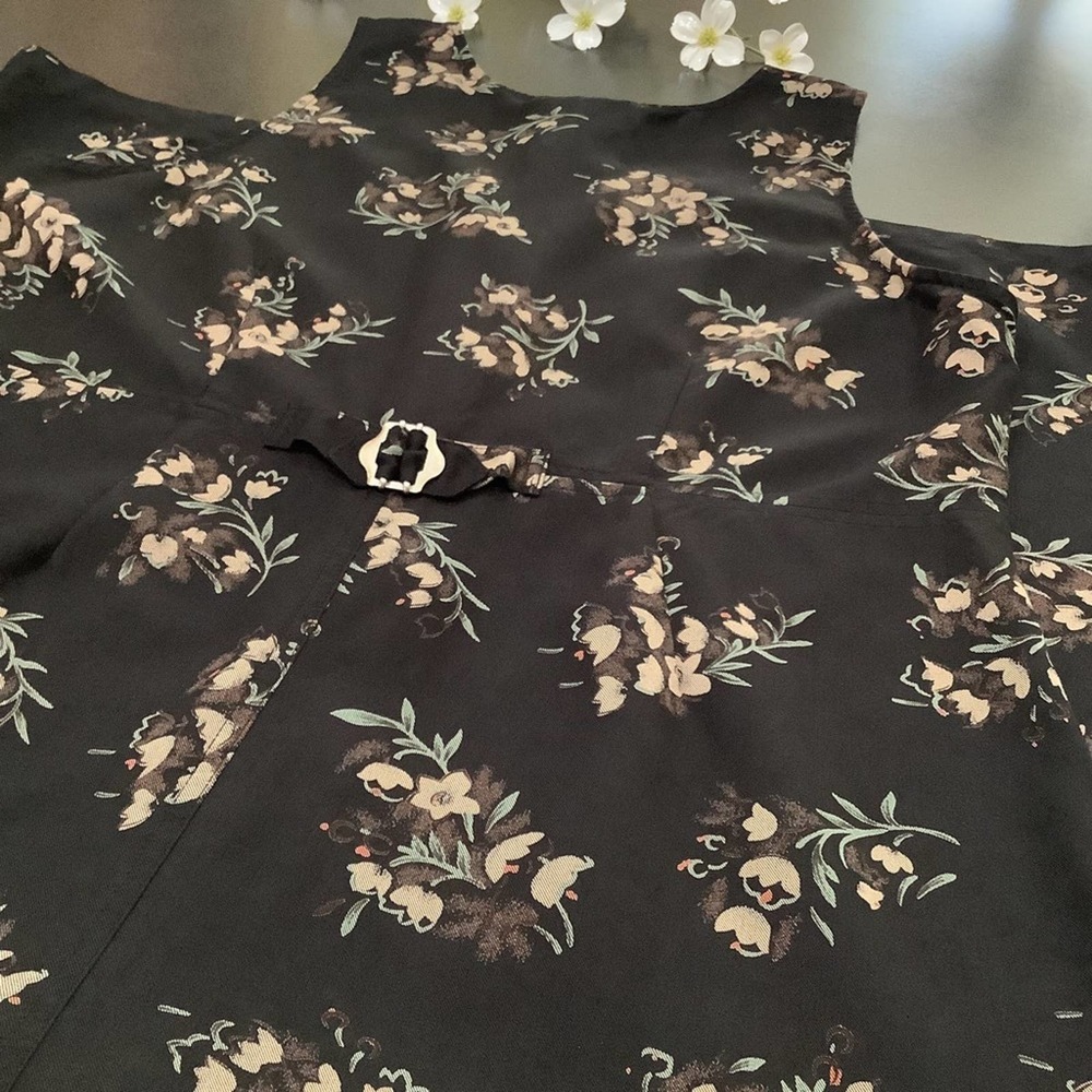 Vintage Sleeveless Long Button Front Floral Print Safari Dress Rayon Buckle Back - Picture 12 of 16